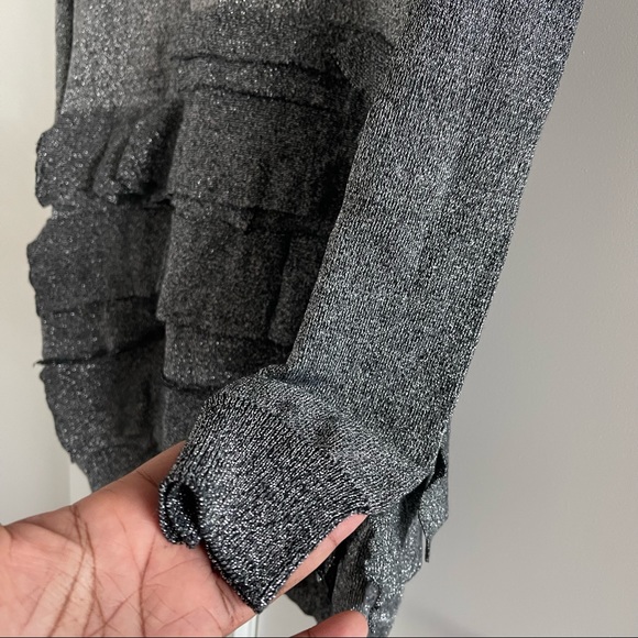 Glittery metallic curve hugging layered ruffled black & silver dress - Picture 4 of 13